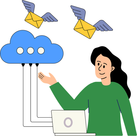 Mulher recebendo Cloud Mail  Ilustração