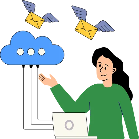 Mulher recebendo Cloud Mail  Ilustração