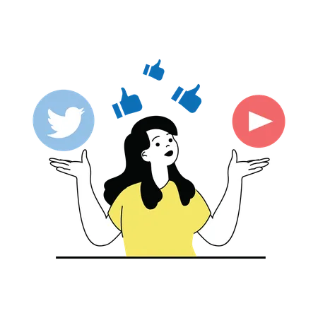 Mulher recebendo feedback nas redes sociais  Ilustração