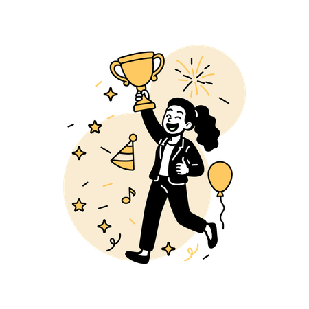 Mulher recebendo um troféu de premiação  Ilustração