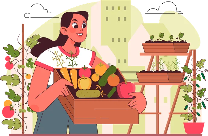 Mulher reciclando resíduos de frutas  Ilustração