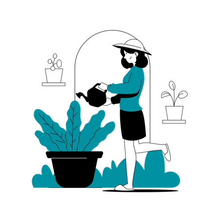 Mulher regando planta  Ilustração
