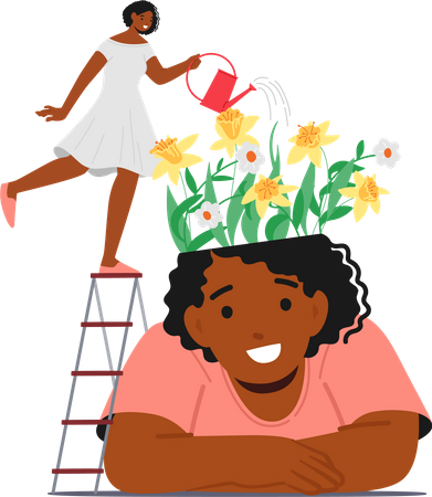 Mulher regando flores  Ilustração
