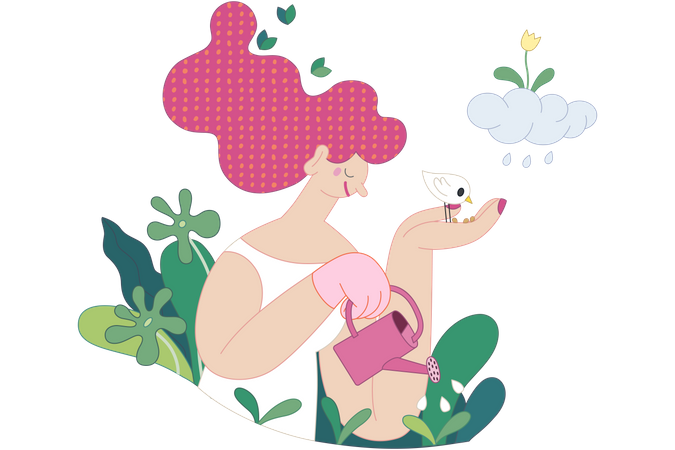Mulher regando plantas  Ilustração