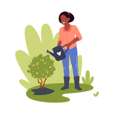 Mulher regando plantas  Ilustração