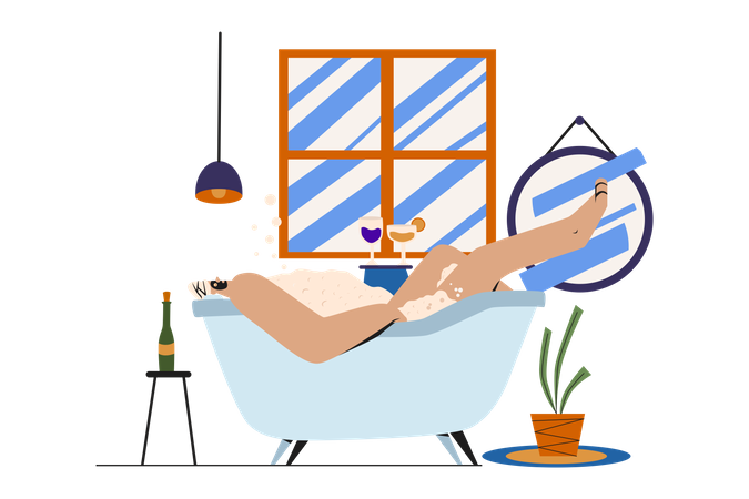 Mulher relaxando na banheira  Ilustração