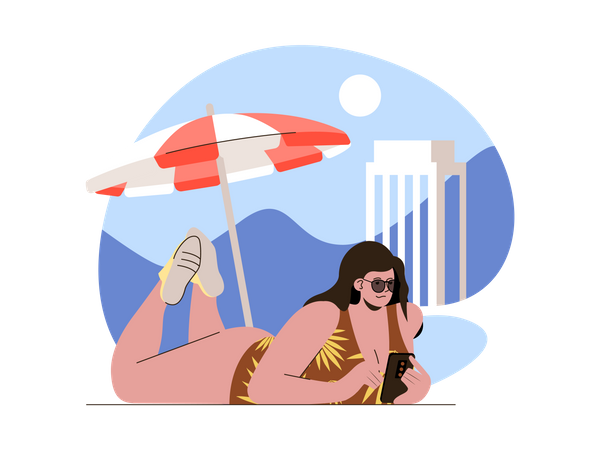 Mulher relaxando na praia  Ilustração