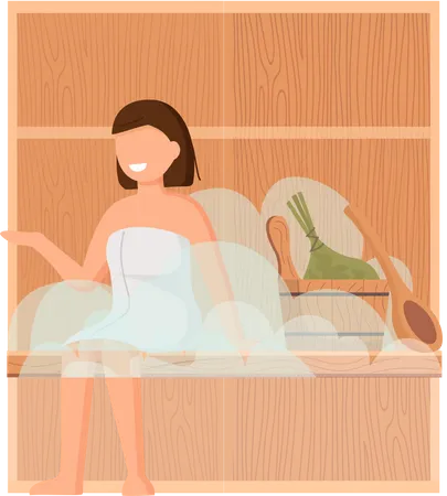 Mulher relaxando no centro de vapor  Ilustração
