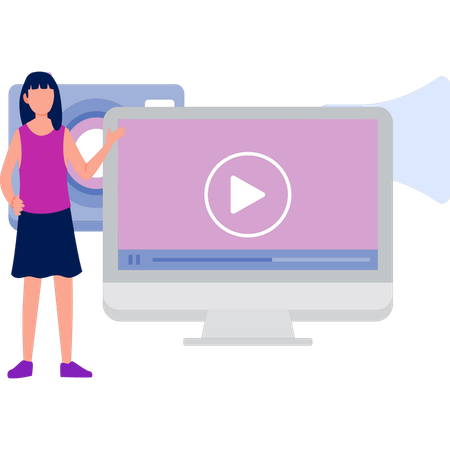Mulher reproduzindo vídeo no computador  Ilustração