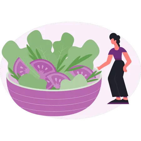 Mulher salada vegetal comida  Ilustração