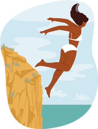 Mulher pulando no oceano  Ilustração