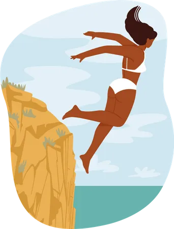 Mulher pulando no oceano  Ilustração