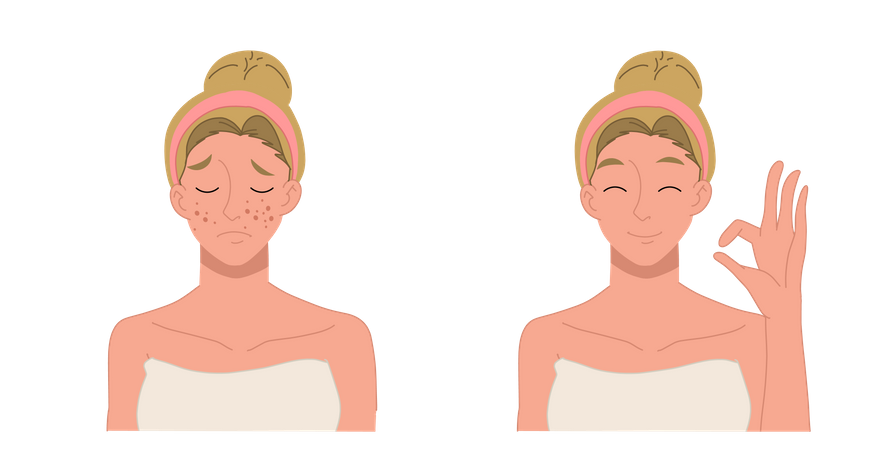 Mulher satisfeita após tratamento facial  Ilustração