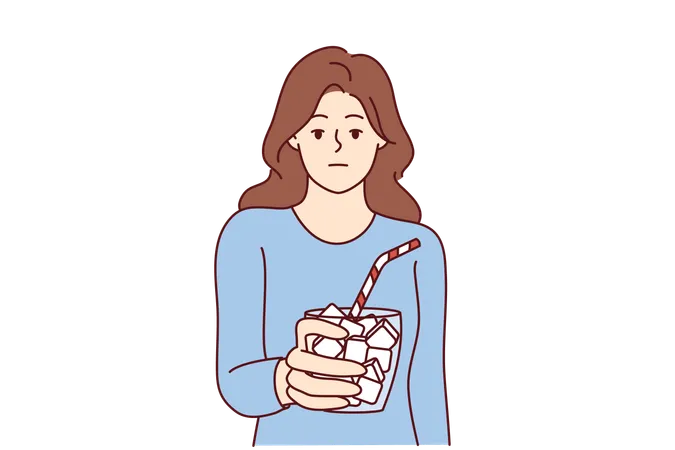 Mulher segura copo de açúcar  Ilustração