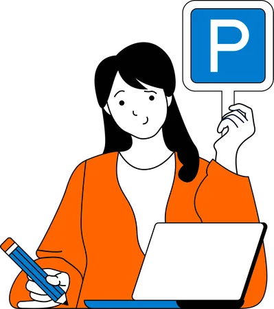 Mulher segura placa de estacionamento  Ilustração