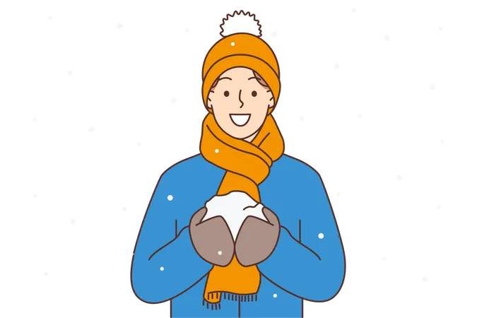 Mulher segurando uma bola de neve  Ilustração