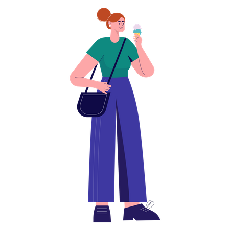 Mulher segurando casquinha de sorvete  Ilustração
