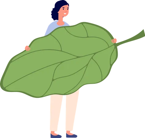 Mulher segurando uma folha de alface  Ilustração