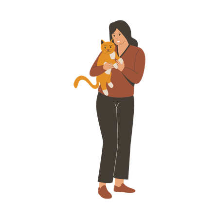 Mulher segurando um gato fofo  Ilustração