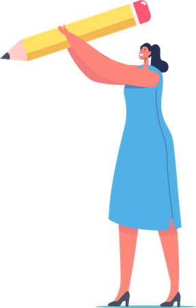 Mulher segurando um lápis  Ilustração
