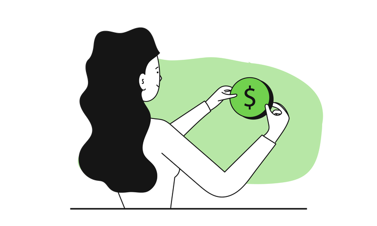 Mulher segurando moeda  Ilustração