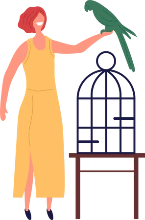 Mulher segurando papagaio  Ilustração