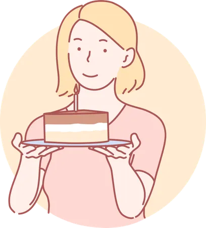 Mulher segurando um prato de bolo  Ilustração