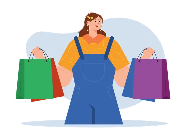 Mulher segurando sacola de compras  Ilustração