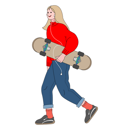 Mulher segurando o skate  Ilustração