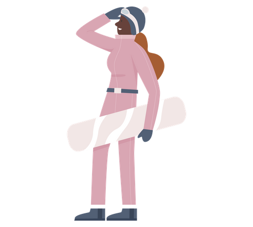 Mulher segurando snowboard  Ilustração