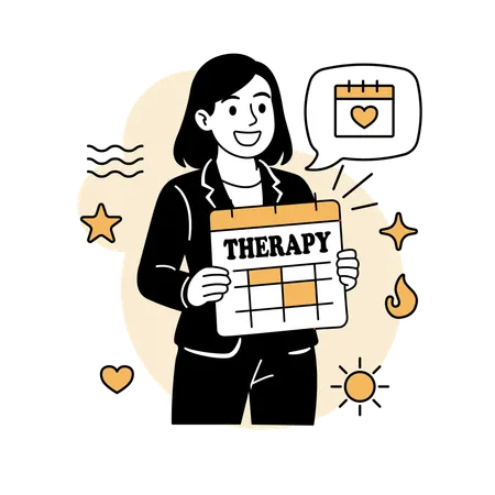 Mulher segurando calendário de consultas de terapia  Ilustração