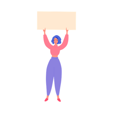 Mulher segurando um banner acima da cabeça  Ilustração