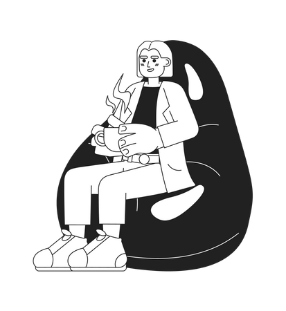 Mulher segurando uma xícara de café no saco de feijão  Illustration