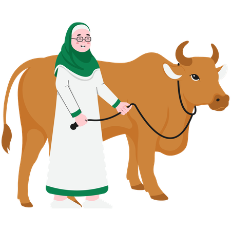 Mulher Segurando Corda De Vaca  Ilustração