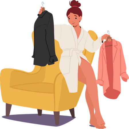 Mulher seleciona roupa  Ilustração