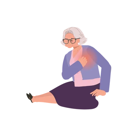Mulher idosa em crise de ataque cardíaco  Ilustração