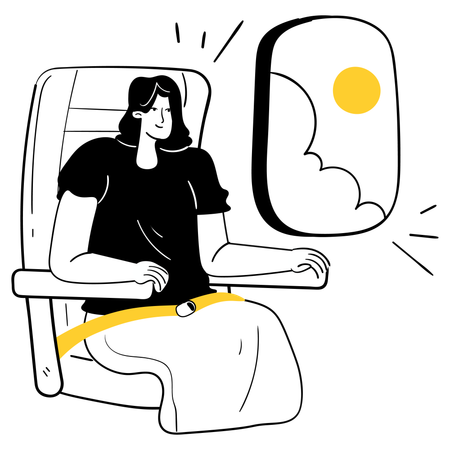 Mulher sentada na Cabine Comfort  Ilustração