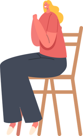 Mulher sentada na cadeira com os olhos fechados e as mãos entrelaçadas  Ilustração
