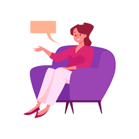 Mulher sentada em poltrona e conversando  Ilustração