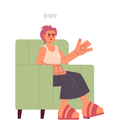 Mulher sentada na poltrona falando  Ilustração