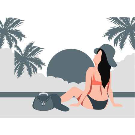 Mulher sentada na praia de férias  Illustration