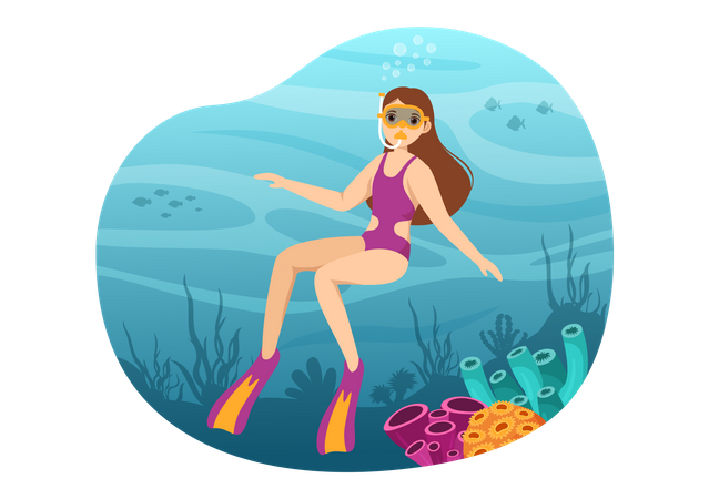 Mulher mergulhando  Ilustração