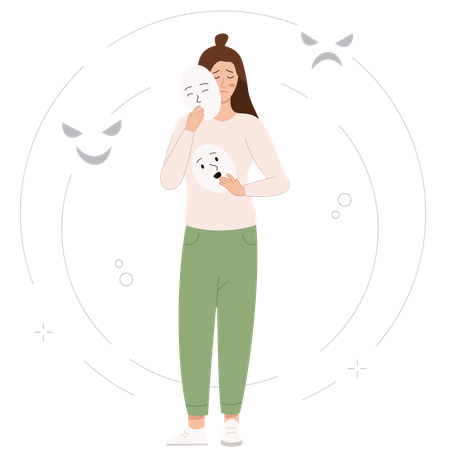 Mulher sofre de transtorno de personalidade  Ilustração
