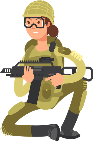 Mulher soldado militar com rifle  Ilustração