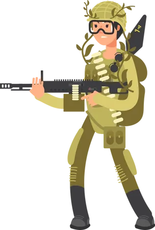 Soldado militar feminino com rifle  Ilustração