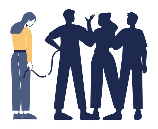 Mulher solitária entre amigos  Ilustração