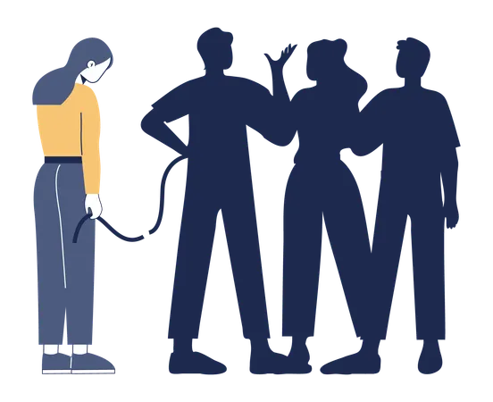 Mulher solitária entre amigos  Ilustração