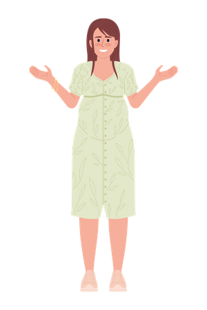 Mulher sorridente com barriga de grávida em vestido de primavera  Ilustração