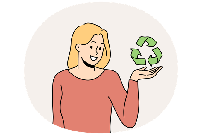 Mulher sorridente com símbolo de reciclagem  Ilustração