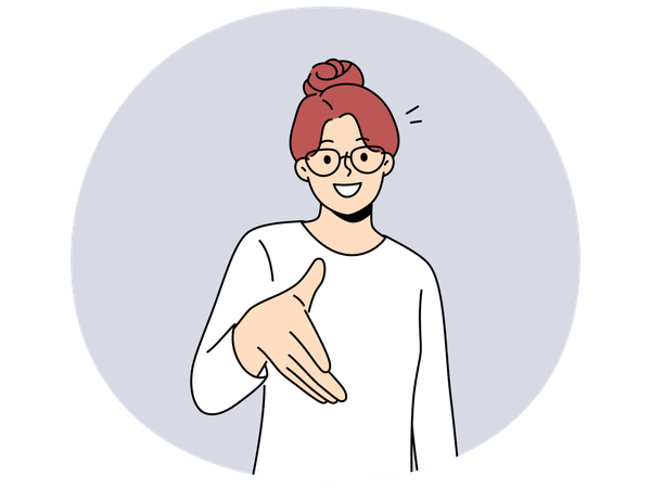 Mulher sorridente esticando a mão para um aperto de mão  Ilustração